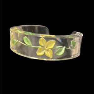 Pressed Hydrangea flower Clear Acrylic Cuff Bangle - Dried Flowers